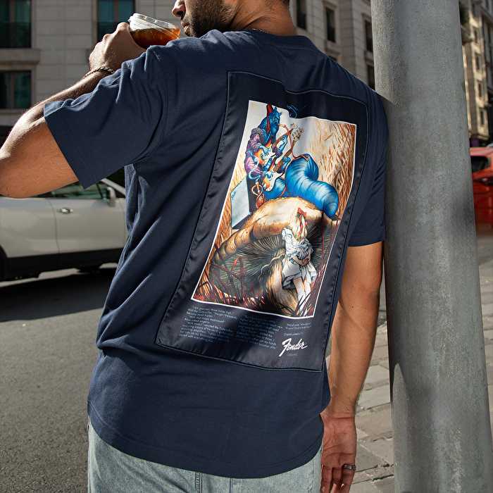 FENDER® Alice in Wonderland Loose Lacivert T-Shirt
